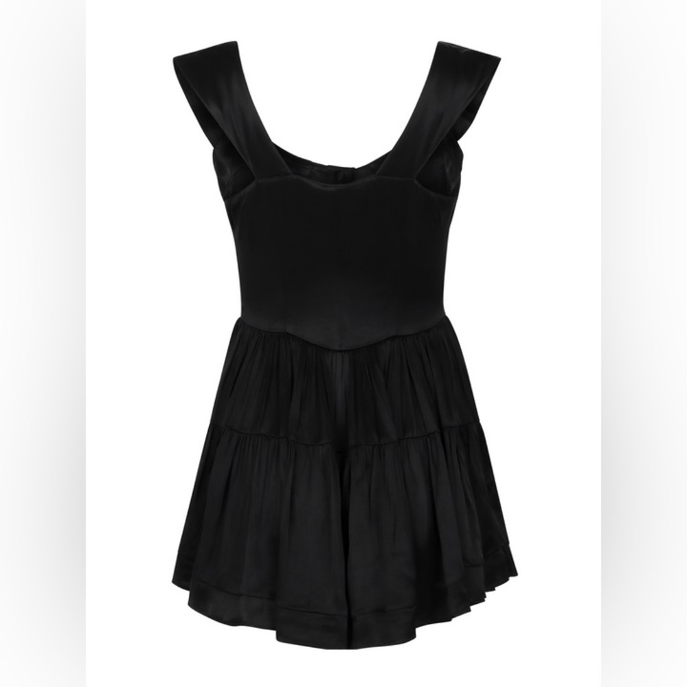 Vanessa Mooney The Elizabeth Romper black Satin Dress Size Small - Picture 2 of 5